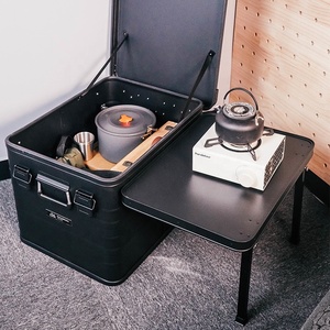 Boîte <span class=keywords><strong>pliable</strong></span> en aluminium portable de 84 L, revêtement noir, pour les voyages en voiture, les sorties en <span class=keywords><strong>camping</strong></span>, l'organisation de la <span class=keywords><strong>vaisselle</strong></span>, la vie hors route - Product Image 5
