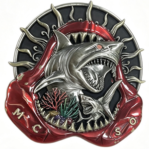 Offre Spéciale : Pièce <span class=keywords><strong>de</strong></span> Défi Personnalisée en Relief 3D, Pièce Commémorative Requin en Alliage <span class=keywords><strong>de</strong></span> Zinc, Base Noire avec Placage Étain Antique - Product Image 1