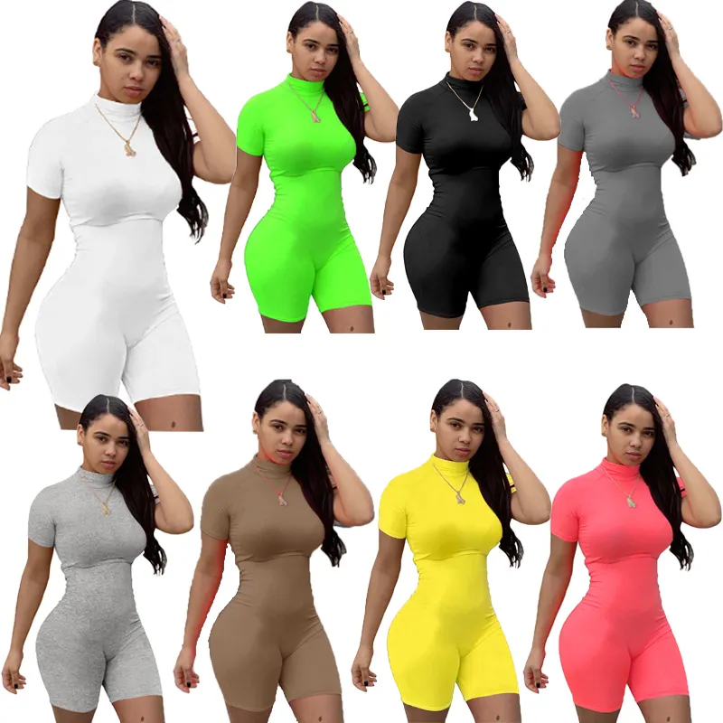 Wholesale Solid Color Plain Summer Shorts Ladies Stretchy Romper and Bodycon Jumpsuit for Women