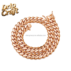 Collier chaîne cubaine en or rose hip-hop, acier inoxydable <span class=keywords><strong>de</strong></span> qualité supérieure/acier titane, style fin, plaqué or véritable - Product Image 5