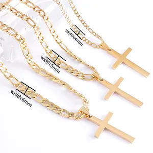OUMI Factory Wholesale 316L Stainless Steel 18K Gold Plated Christian Chain Cross Pendant Necklaces For Men