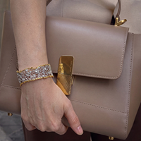 Bracelet large en laiton plaqué or 18 carats avec zircon cubique 5A, bracelet ouvert pour femmes
