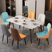 Chaises de salle à manger modernes ergonomiques à dossier 4 pièces, en cuir PU gris clair et marron bicolore, pieds en métal noir, pour la maison, le bureau ou l'hôtel