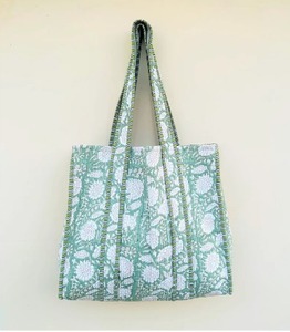 Bolso Tote Acolchado de Algodón para Mujer, Hecho a Mano en Jaipur con Estampado de Bloques, Ecológico, con Cremallera, para Viajes de Primavera - Product Image 5