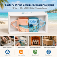Souvenirs touristiques barbadiens, ensemble de tasses à café en céramique pour couple, forme de cœur, avec boîte, personnalisable, plage, ville, OEM, ODM, vente en gros