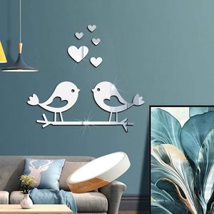 Autocollant mural décoratif en acrylique miroir Branch Bird Love pour mariage, chambre à coucher, murale acrylique, autocollants muraux décoratifs Family Love - Product Image 2