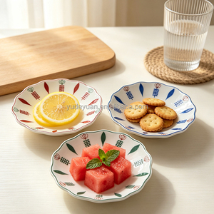 Assiette en céramique ondulée de 4,25 pouces, imprimé feuilles, en porcelaine, pour apéritifs et collations, idéale pour le Ramadan, l'Aïd, la maison, le café et la décoration de table – Approvisionnement direct usine - Product Image 2