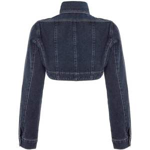 Chaqueta vaquera corta personalizada para mujer 2026, de manga larga, con dobladillo asimétrico, de algodón lavado a la piedra - Product Image 2