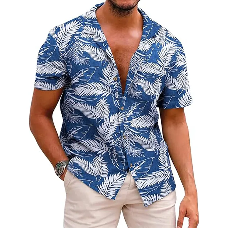 Erkekler için yeni tasarım yüksek kalite yaz tatili dijital baskı hawaii gömlek