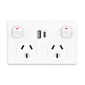 LEISHEN-enchufe de pared con interruptor, toma de corriente de 1 entrada y 2 vías, SP-9622, USB A + C, GPO, Australia