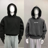 Sweat à capuche personnalisé de haute qualité en molleton bouclette épais 450 g/m², coupe ample et courte, noir, pour fabricant