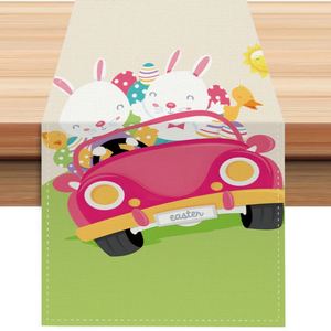 Colorful Linen Easter Bunny <b>Table</b> <b>Runners</b> Farmhouse Dresser Scarves <b>Table</b> Decor for Kitchen <b>Dining</b> <b>Table</b> Party Decoration - Product Image 1