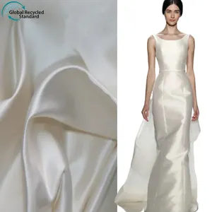 Tela satinada de seda 100% poliéster para vestido de novia, tela elástica de spandex para vestido de novia, color blanco