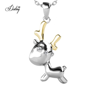 Animal de dibujos animados ciervo colgante de dos tonos adornado con cristales de Swarovski moda Daisini 925 collar de plata esterlina - Product Image 1