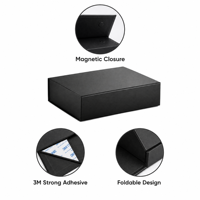 Boîte cadeau magnétique noire de luxe, emballage en papier pliable, boîte en carton avec fermeture magnétique pour les boîtes cadeaux de mariage et d'anniversaire