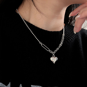 S925 Sterling Silver <b>Heart</b> Necklace For Women Korean Style <b>Sweet</b> Cool Collarbone Sweater Chain Gift Jewelry - Product Image 3