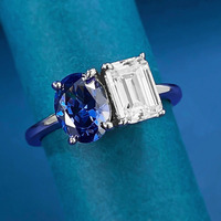 Sevena Délicat Design Bleu Saphir Émeraude Cubique Zircone Rhodium 925 Bague En Argent Sterling Diamant Fine Jewelry Femmes Anneaux