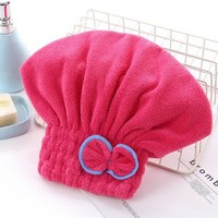 Gorro de secado de pelo de forro polar coral, de doble cara, con lazo grueso y pelo largo, estilo princesa, para baño