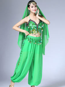 3 pièces pour la <span class=keywords><strong>danse</strong></span> du ventre en mousseline de soie, col en V, top à paillettes et pantalon lanterne, <span class=keywords><strong>tenue</strong></span> de <span class=keywords><strong>danse</strong></span> <span class=keywords><strong>orientale</strong></span> indienne - Product Image 4