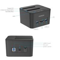 FIDECO dua Drive multifungsi, Hard Disk Hdd 2.5 "3.5" Dual Usb 3.0 stasiun Dok duplikator