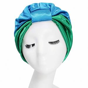 Bonnet de nuit en satin de soie ajustable pour femme, turban plissé torsadé, couvre-cheveux de couleurs assorties pour dormir - Product Image 2