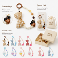 Porte-clés Lapin en Peluche Mignon avec Perles et Nœud, Breloque de Sac Kawaii, Pendentif pour Clés, Chaîne de Téléphone, Accessoire de Sac à Main Dessin Animé, Cadeau