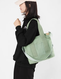 Bolsa de Mano de Lona de Algodón Verde Personalizada de Alta Calidad, Estilo Moderno para Mujer, Cierre de Cremallera, para Todas las Temporadas, Compras, Uso Diario Informal - Product Image 1
