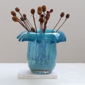 BIXUAN <span class=keywords><strong>boca</strong></span> soplada jarrón de cristal hecho a mano Borde de goteo fundido grueso arte pesado centro de mesa decoración moderna verde azulado humo gris jarrones - Product Image 3