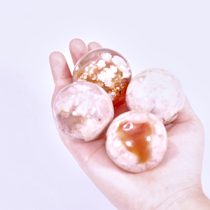Healing Quartz Crystal Ball Pink <strong>Chakra</strong> Agate <strong>Stone</strong> Crafts Natural Gravel Cherry Blossom Design <strong>Engraved</strong> Sphere Love Craftwork - Product Image 5