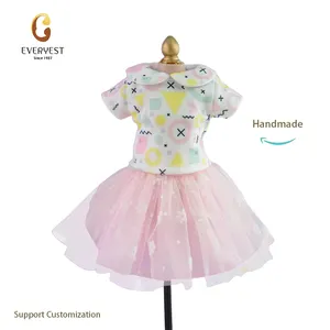 Jupe tutu élégante et mignonne série princesse colorée imprimée jupe en gaze rose à manches courtes vêtements de poupée américaine pour jouets de filles