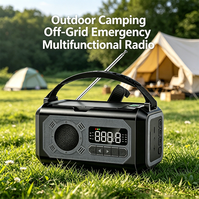 Outdoor Camping Multifunctional Emergency Radio Solar Powered NOAA Weather AM/FM WB Receiver Portable Hand Crank Charging