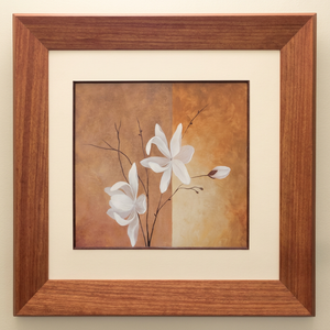 Elegant <b>Square</b> Wooden Photo <b>Frame</b> With <b>White</b> Floral Art Wall Decor Vertical Orientation - Product Image 1