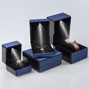 Luxury Wholesale Blue Leather Custom Ring Necklace Bracelet Earring Pendant Watch Led Velvet Jewelry Box Packaging With Logo