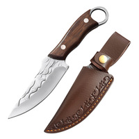 Couteau de boucher à lame fixe forgé à la main, manche en bois, étui en cuir portable, outil de découpe de viande pour le camping en plein air