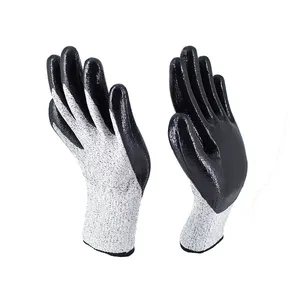 Factory Level C-F Nitrile Finish Coated Gloves Anti Cut Coated Construction Work Safety Cut Resistant Gloves