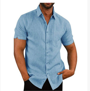 Estate popolare vendita di camicie da uomo con colletto rovesciato camicie Casual a maniche corte in cotone e <span class=keywords><strong>lino</strong></span> - Product Image 2