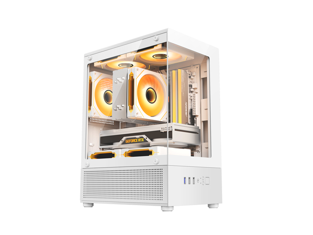 Computer case with Panoramic View Tempered Glass Front & Side Panel, LED Button Gaming PC Case Top Cover with Magnet Filter