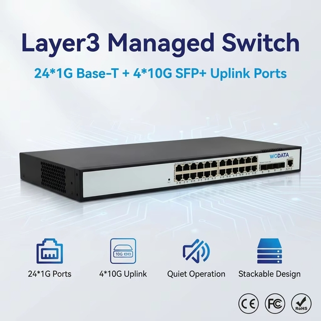 S5700-24T4X 24 Port Gigabit Managed Switch 4 10G SFP+ Uplink L3 Managed Ethernet Switch for Enterprise Campus Office Network