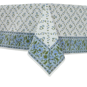 Trending 2025 Baby Blue & Pigeon Green Indian Handmade Floral Printed Cotton Customizable Reusable Modern Home <b>Table</b> <b>Cover</b> - Product Image 1