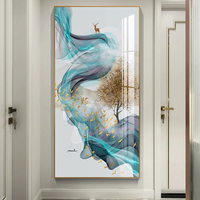 Art mural en porcelaine de cristal abstrait chinois de luxe moderne, cadre en aluminium doré, style cerf, décoration intérieure, peinture, décoration de salon