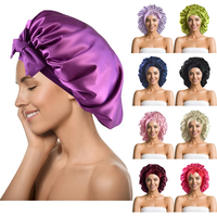 Bonnet de nuit réversible en satin de soie avec logo personnalisé, grande taille, bande douce, pour femmes aux cheveux bouclés, usage quotidien et extérieur, vente en gros