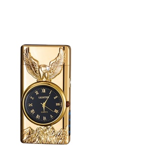 Encendedor eléctrico recargable por USB, diseño de <span class=keywords><strong>águila</strong></span> fumadora de Plasma de Metal de lujo, estilo clásico con reloj, para regalos - Product Image 1