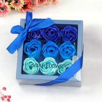 AYOYO 9 fleurs/boîte, ensemble de fleurs artificielles décoratives, rose en savon à dégradé de couleur, boîte cadeau pour la fête des mères, cadeau pour femme