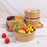 Contenants alimentaires jetables personnalisés pour restaurant, à emporter, biodégradables, bol à salade en papier de 390 cc avec couvercle