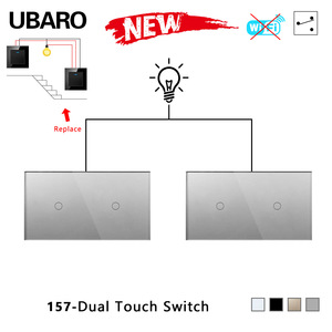 Interruptor Táctil de Doble Control Estándar Europeo Modelo 157, Panel de Vidrio Templado, Negro Blanco Puro, Control Doble Unidireccional - Product Image 2