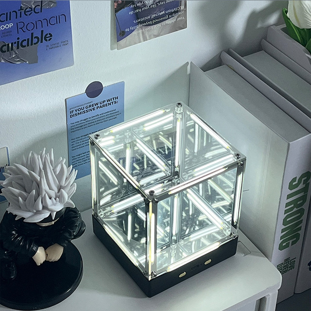 USB Rechargeable 4D Cube Night Light Infinity Mirror Geometric Atmosphere Lamp Desktop Ornament Blind Box Figurine Display Lamp