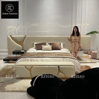 Lit double haut de gamme avec grande tête de lit, sur mesure, en acier inoxydable, ensemble de lit en cuir de luxe, mobilier de chambre moderne, lit king size de luxe