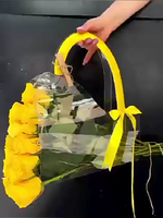 Sac fourre-tout en plastique PVC acétate transparent personnalisé, forme de bouquet, sac à fleurs en PET avec design de ruban en dentelle pour chaussures