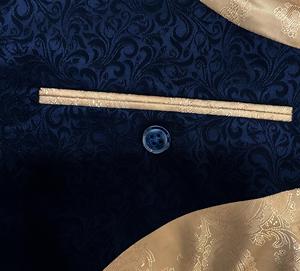 Costume d'affaires pour homme bleu marine, style smoking, simple boutonnage, en laine, grande taille, respirant, imperméable, avec plis sur le devant et doublure dorée - Product Image 3