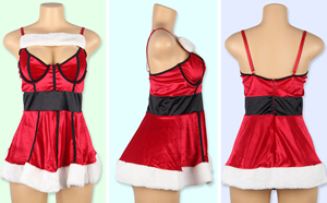 新しいコレクションセクシーなサンタギフト衣装クリスマスランジェリー毛皮トリムドレス女性のためのクリスマスドレス